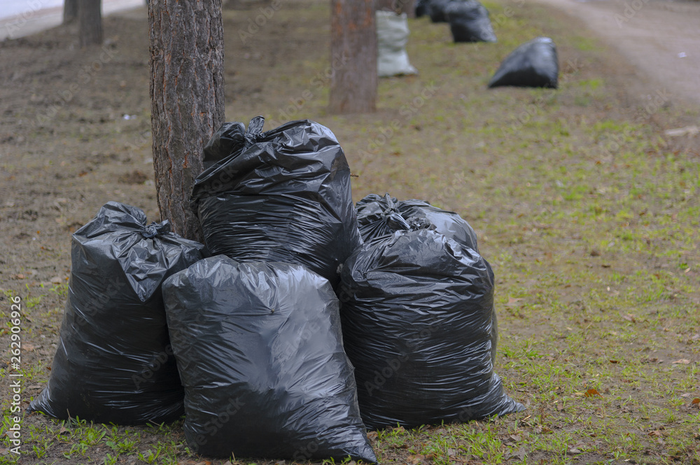 plastic garbage in bags collected during spring cleaning plastic garbage in bags collected during spring cleaning