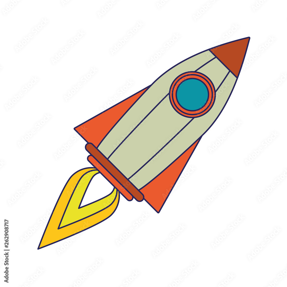 Naklejka premium spaceship rocket flying isolated cartoon blue lines