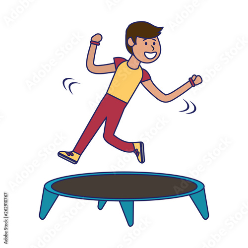 Athlete jumping in trampoline blue lines
