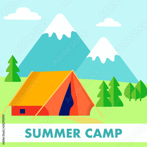 Scout Summer Camp  Resort Flat Vector Illustration