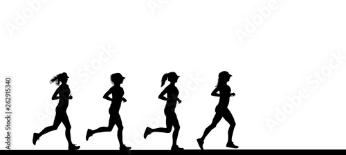 Silhouette lady running on white background