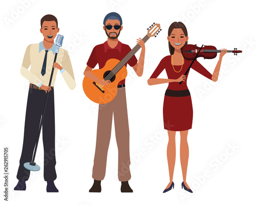musician playing guitar violin and singing