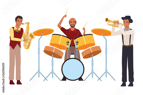musician playing saxophone drums and trumpet