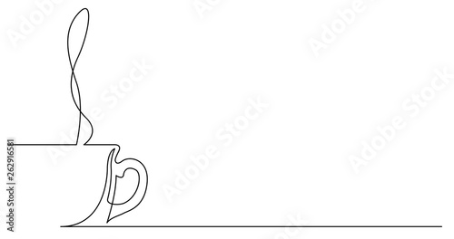 continuous line drawing of coffee cup silhouette with smoke