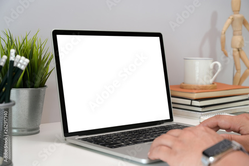 Man hands working with his laptop