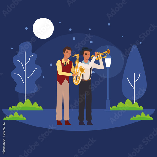 musicians playing saxophone and trumpet