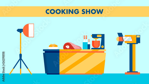 Cooking Show Set, Studio Vector Flat Illustration