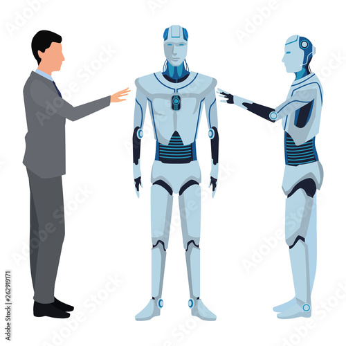 humanoid robot and businessman