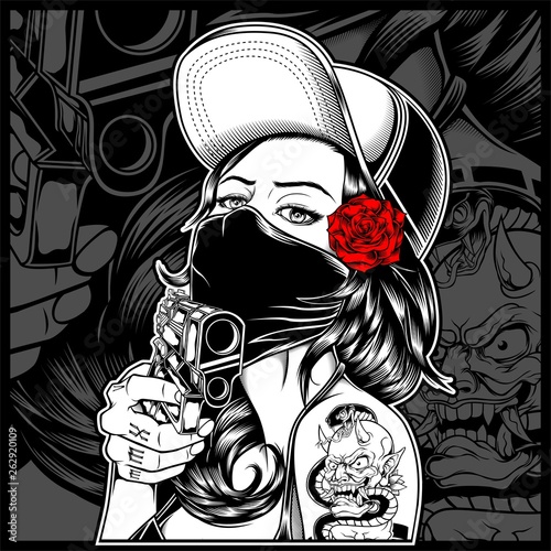the mafia woman holding a gun