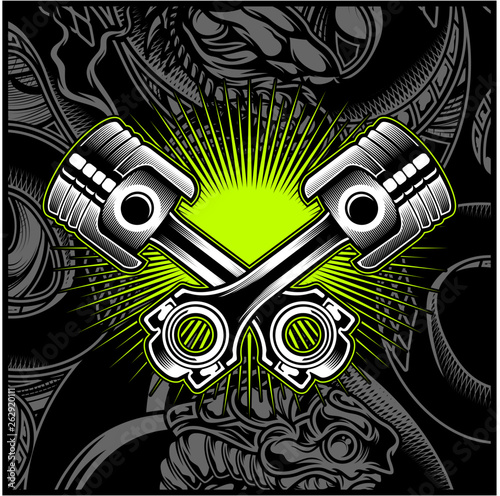 Cross Motorcycle Piston Black and White Emblem,Logos,Badge - Vector