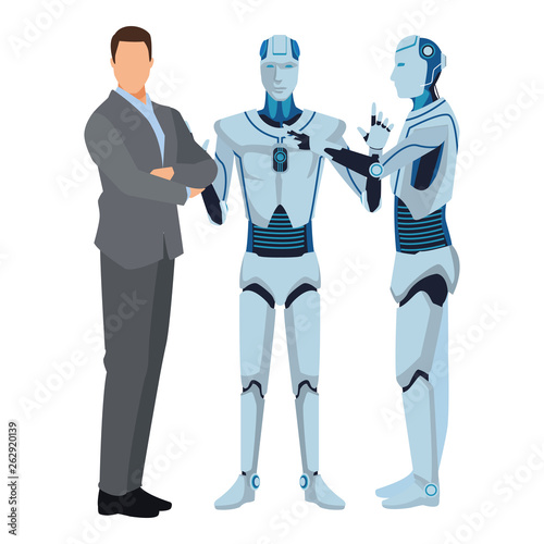 humanoid robot and businessman