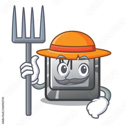 Farmer button M on a keyboard mascot