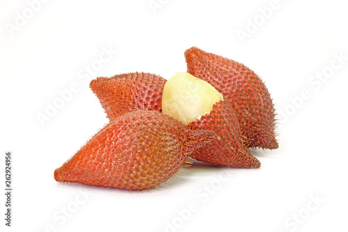 Fruit : Salak isolated on white background. Salak (Salacca zalacca) or Snake fruit is a species of palm tree native to Java and Sumatra in Indonesia. Famous exotic fruits from Thailand.