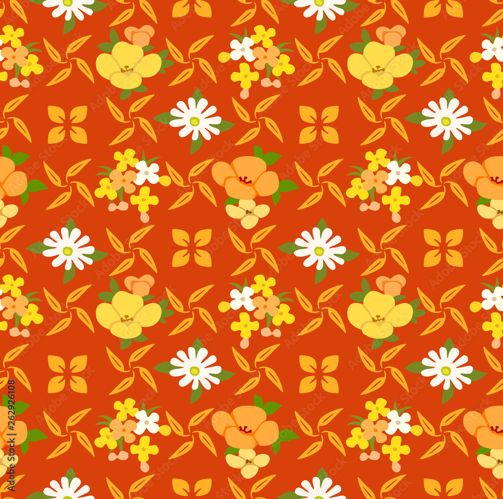 Japanese Cute Orange Flower Seamless Pattern Japanese Cute Orange Flower Seamless Pattern