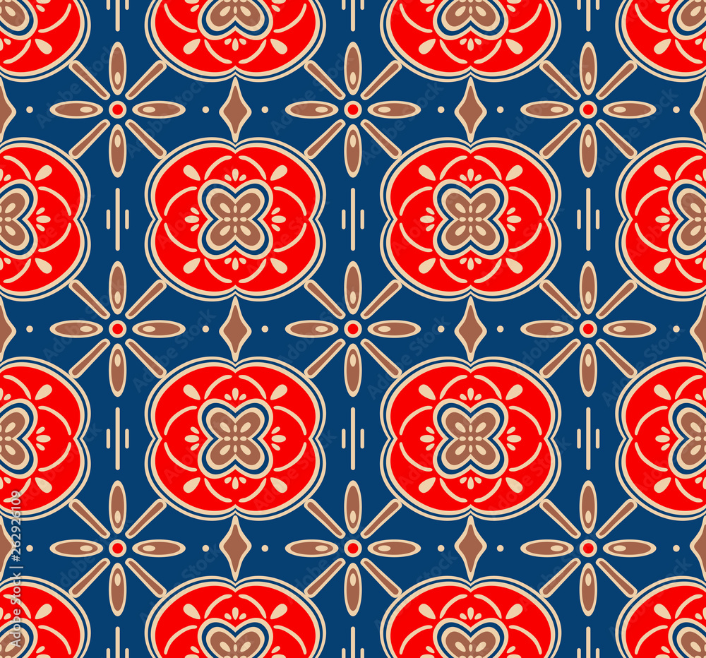Japanese Hippie Red Navy Flower Seamless Pattern Japanese Hippie Red Navy Flower Seamless Pattern
