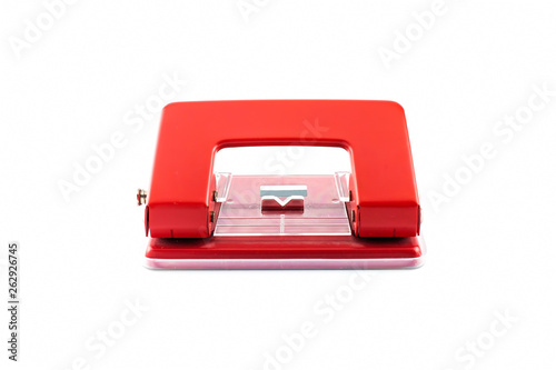 Red paper hole puncher, isolated on white background