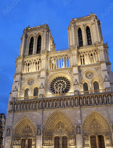 facade of Notre Dame Cathedral in Paris before the terrible fire