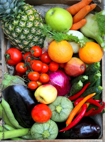 box with fruits and vegetables