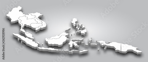 3D map Southeast asia with perspective view on gray color gradient background . Vector .