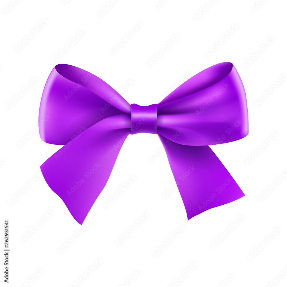 Decorative purple ribbon bow. Realistic decoration for holiday. Elegant  silk accessory for clothes. Holiday design element isolated on white.  Elegant object from silk vector illustration. Stock Vector | Adobe Stock