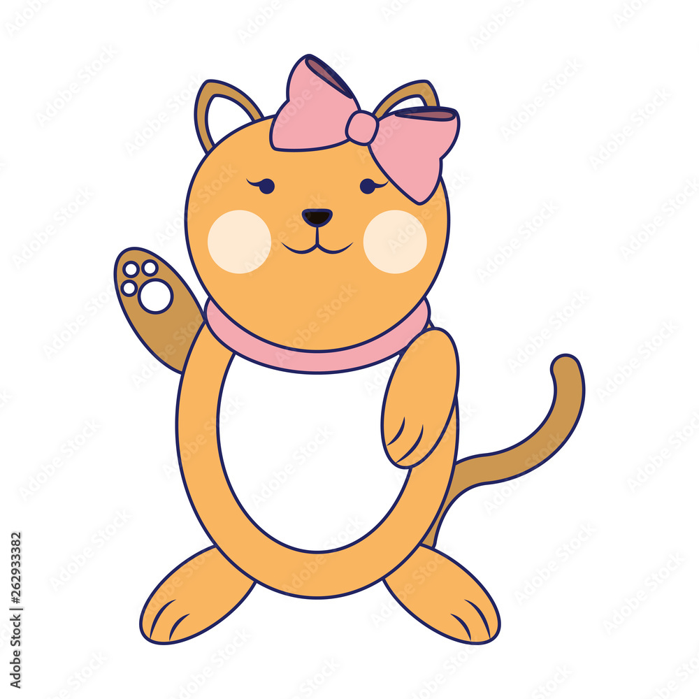 Fototapeta premium Cat cute animal blue lines