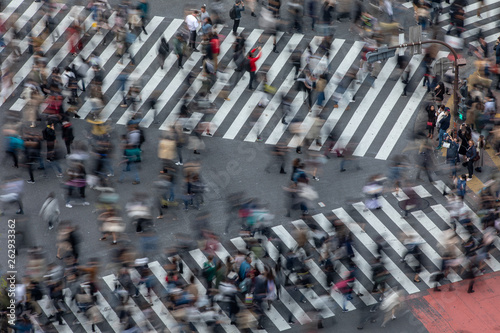 Blurred Motion of People Crossing a Busy Tokyo Street