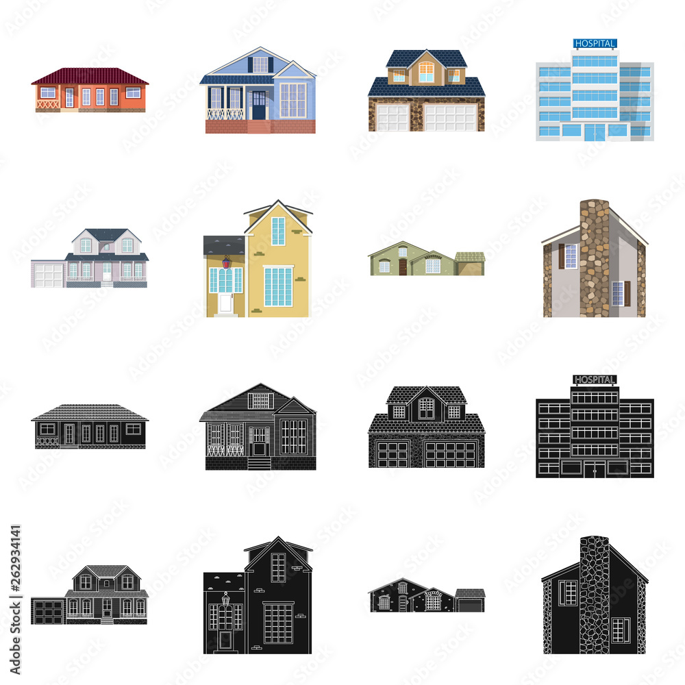 Fototapeta premium Isolated object of building and front sign. Collection of building and roof vector icon for stock.