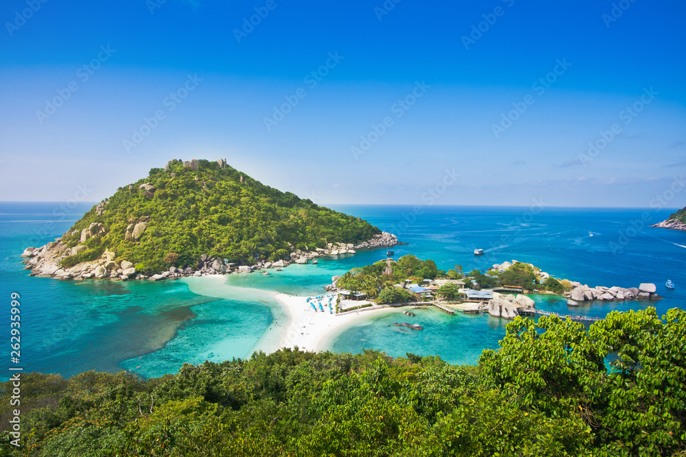 the highest viewpoint of nangyuan island at koh tao thailand on beautiful nature landscape background 