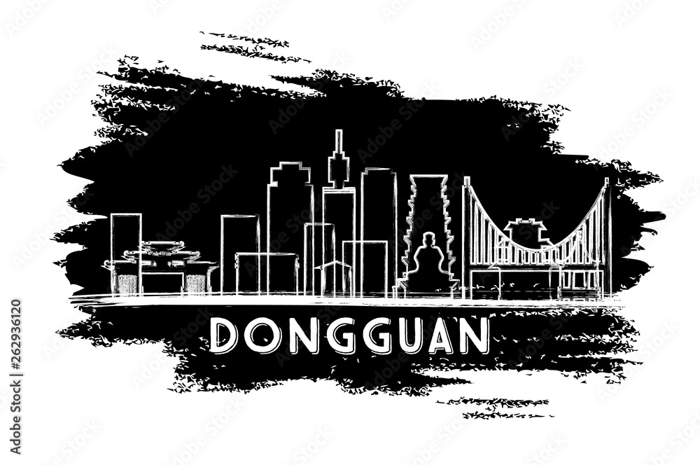 Dongguan China City Skyline Silhouette. Hand Drawn Sketch.