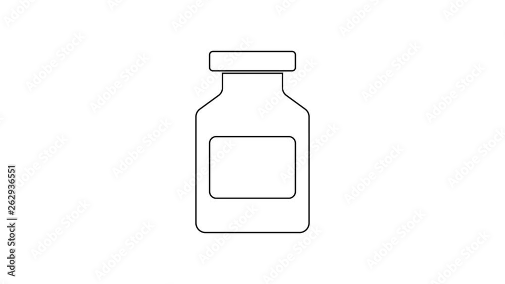 Grey Medicine bottle line icon on white background. Bottle pill sign. Pharmacy design. 4K Video motion graphic animation Grey Medicine bottle line icon on white background. Bottle pill sign. Pharmacy design. 4K Video motion graphic animation