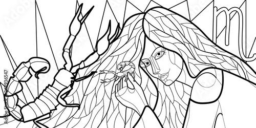 black-and-white illustration with the image of a girl symbolizing zodiac sign