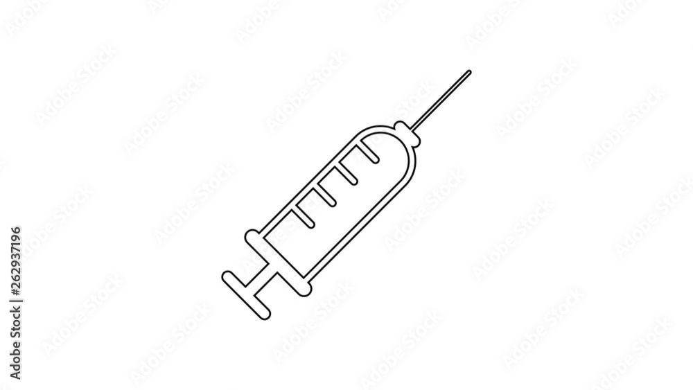 Grey Syringe line icon on white background. Syringe for vaccine, vaccination, injection, flu shot. Medical equipment. 4K Video motion graphic animation Grey Syringe line icon on white background. Syringe for vaccine, vaccination, injection, flu shot. Medical equipment. 4K Video motion graphic animation
