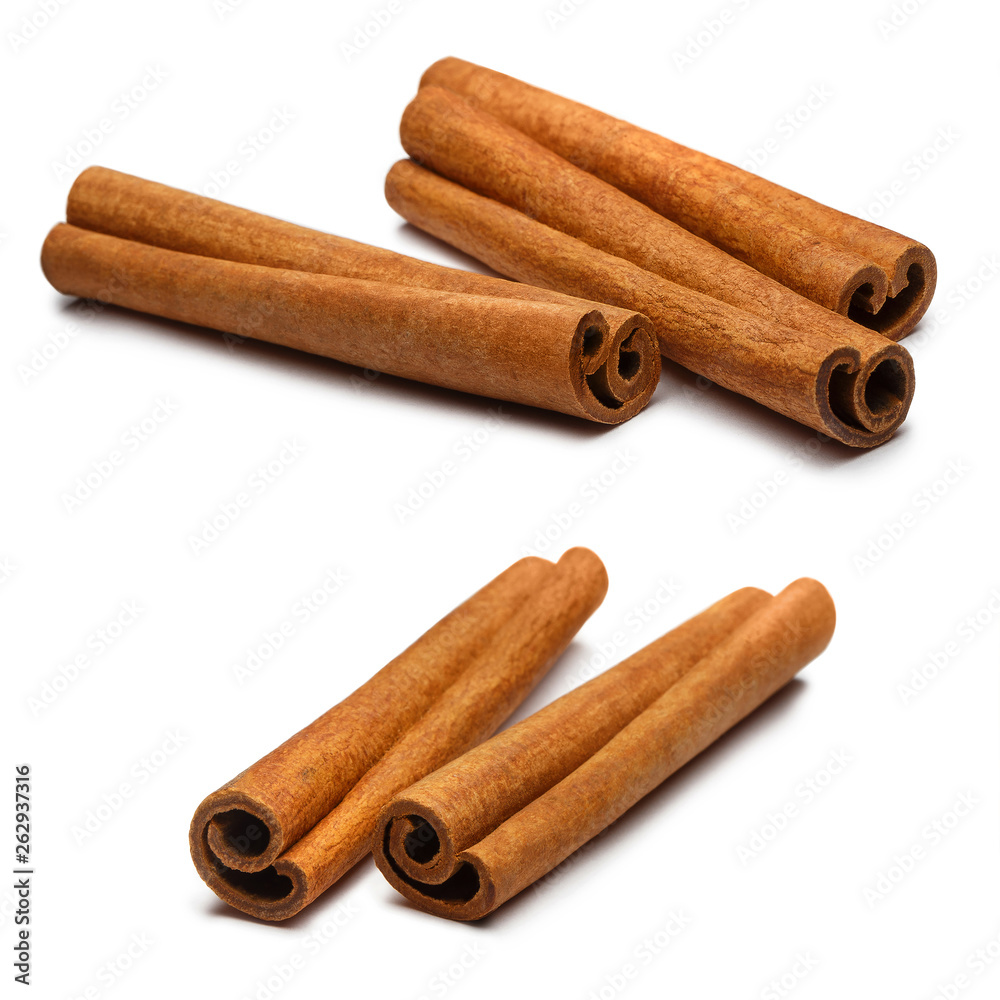 Set of cinnamon sticks, isolated on white background