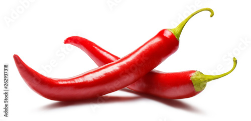 Fotografia Two red chili peppers, isolated on white background