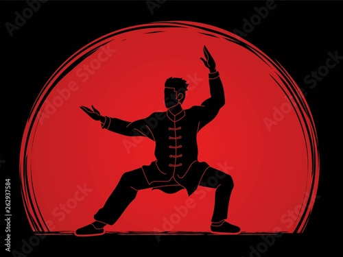 Kung fu action ready to fight cartoon graphic vector.