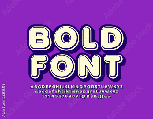 Vector Bold Font. 3D trendy Alphabet. Retro style Letters, Numbers and SYmbols 