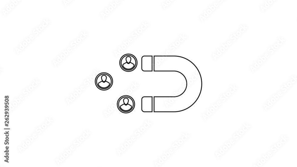 Grey Customer attracting line icon on white background. Customer retention, support and service. Customer people attracting with magnet. 4K Video motion graphic animation Grey Customer attracting line icon on white background. Customer retention, support and service. Customer people attracting with magnet. 4K Video motion graphic animation