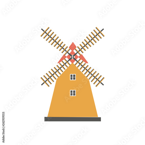 Windmill traditional rural wind energy isolated, mill farm power ecology watermill vector illustration, Alternative energy generation windmill turbin, Electricity generator propeller agriculture tower