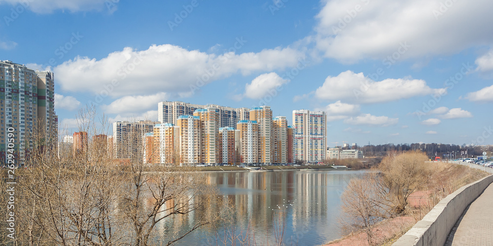 Moscow River Embankment with new houses, Moscow, Russia