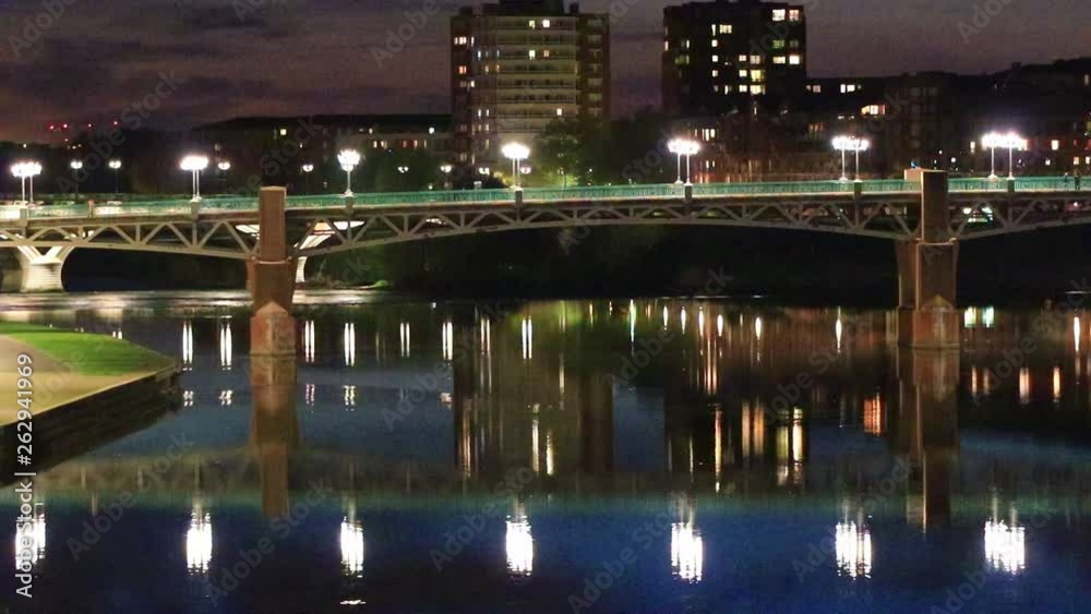 River Garonne crossing the city of Toulouse at the night in Occitania in the south of France River Garonne crossing the city of Toulouse at the night in Occitania in the south of France
