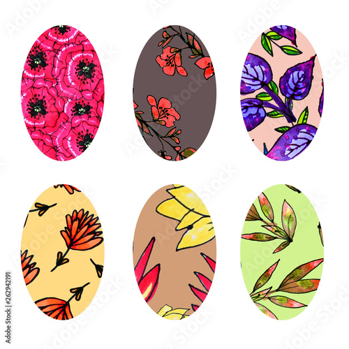 Set of Easter eggs with a pattern. Six elements. Happy Easter. Set of Easter eggs with different texture.Happy easter eggs