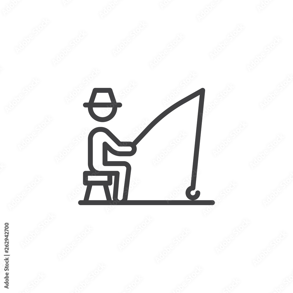 Catching fish line icon. Man Fishing linear style sign for mobile concept and web design. Fisherman with fishing rod outline vector icon. Symbol, logo illustration. Pixel perfect vector graphics Catching fish line icon. Man Fishing linear style sign for mobile concept and web design. Fisherman with fishing rod outline vector icon. Symbol, logo illustration. Pixel perfect vector graphics