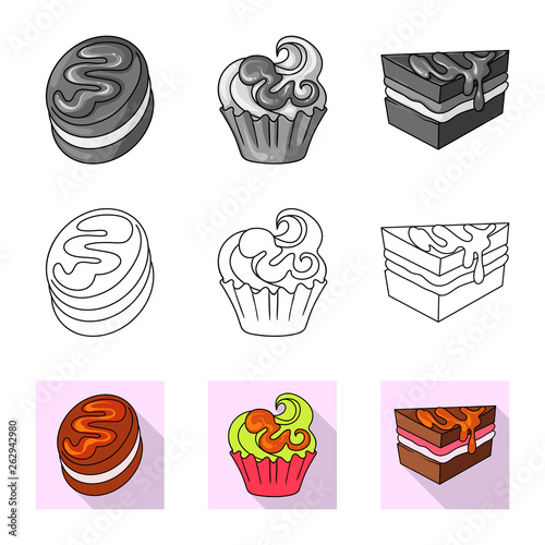 Vector design of confectionery and culinary sign. Collection of confectionery and product stock symbol for web.