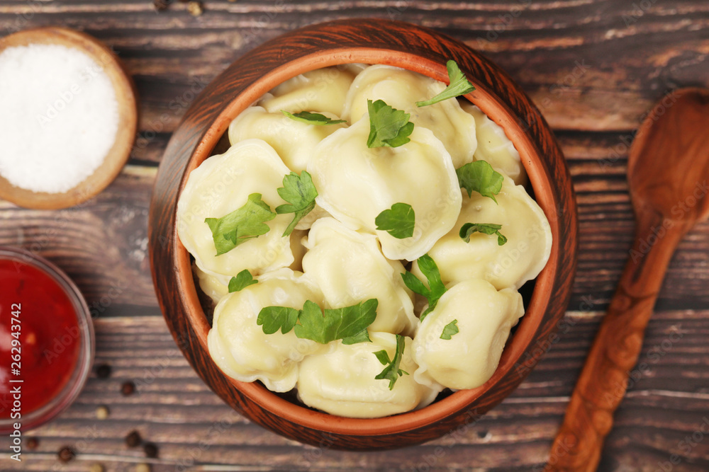 Russian pelmeni portion ready for lunch Russian pelmeni portion ready for lunch