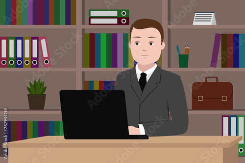 Manager working in office. Vector illustration.