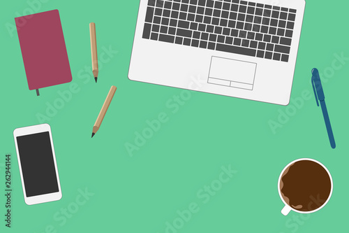Office table. Top view. Vector illustration.