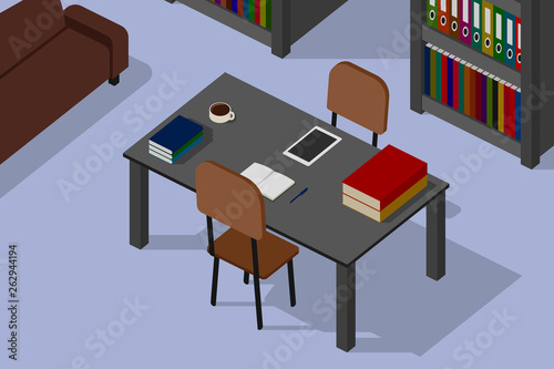 Study room interior. Vector illustration.