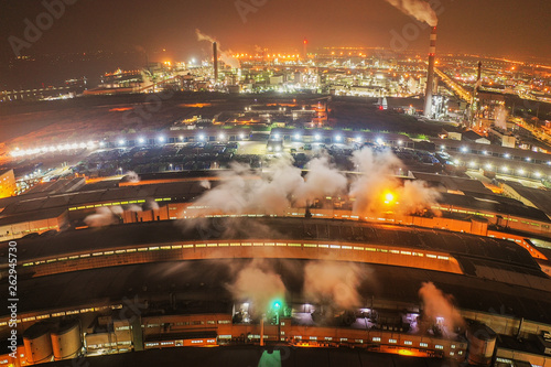 Photography A busy industrial park with bright lights