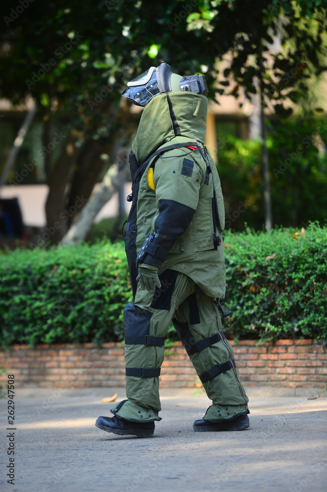 left side of The explosive ordnance disposal suit left side of The explosive ordnance disposal suit