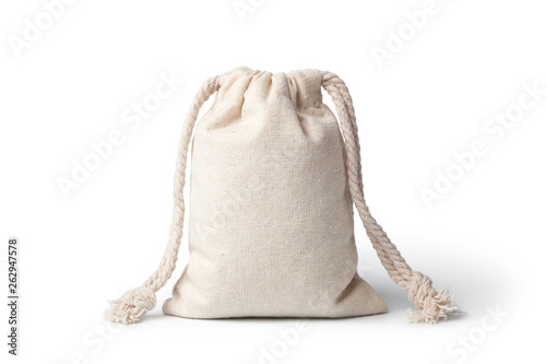 Empty linen bag isolated on white background. photo